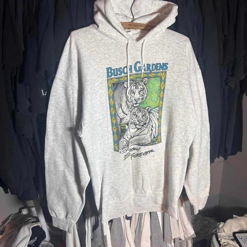 Grey and blue vintage 90s animal nature wildlife hoodie hoodie Size L - Picture 2 of 4
